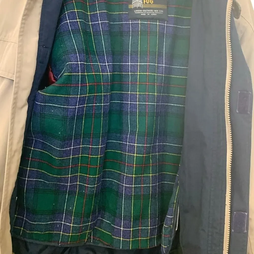 London Fog Bomber Jacket 40L Mens Gray Rain Removable Plaid Flannel Lining Zip